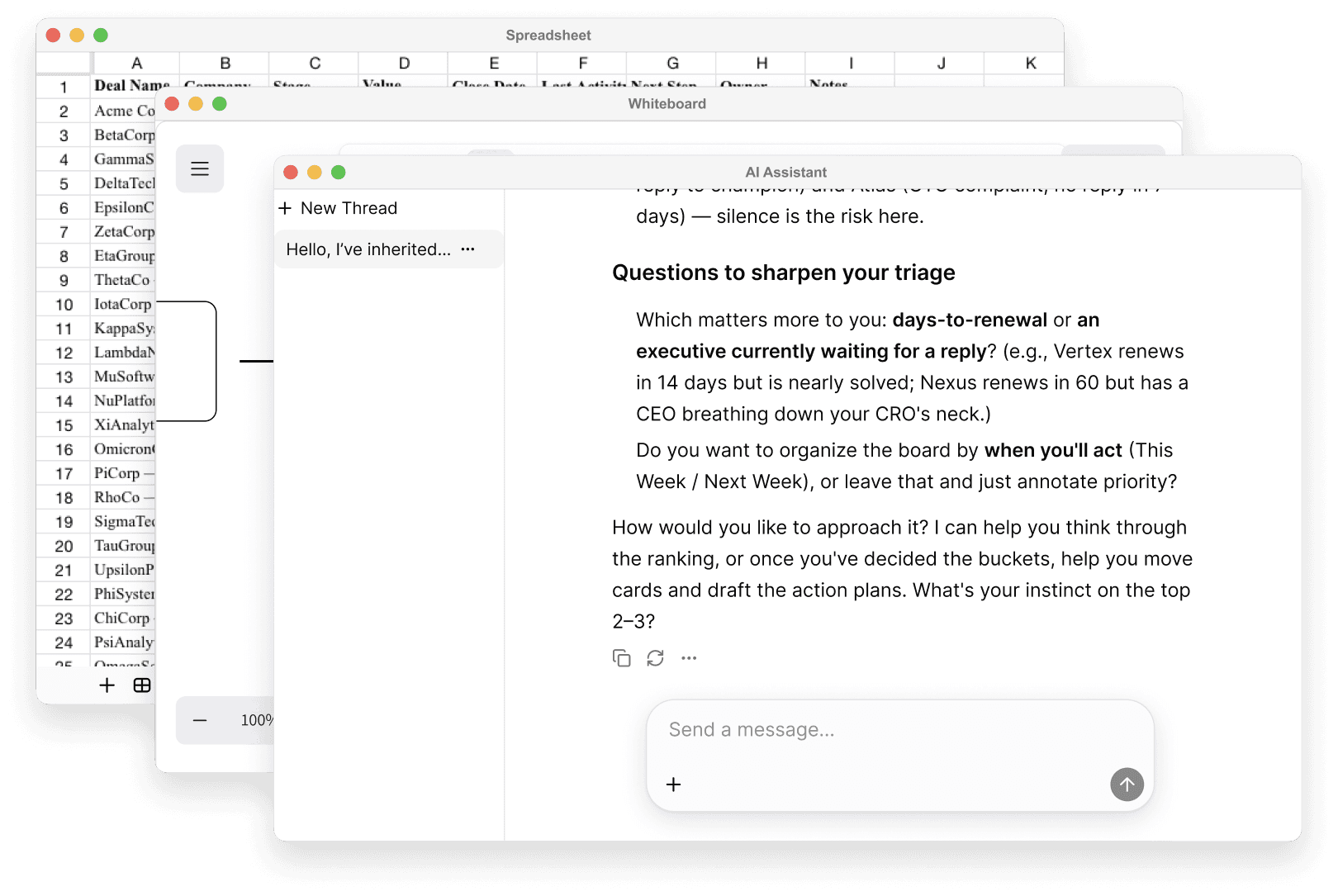 Candidate mid-task — document open, Claude panel answering